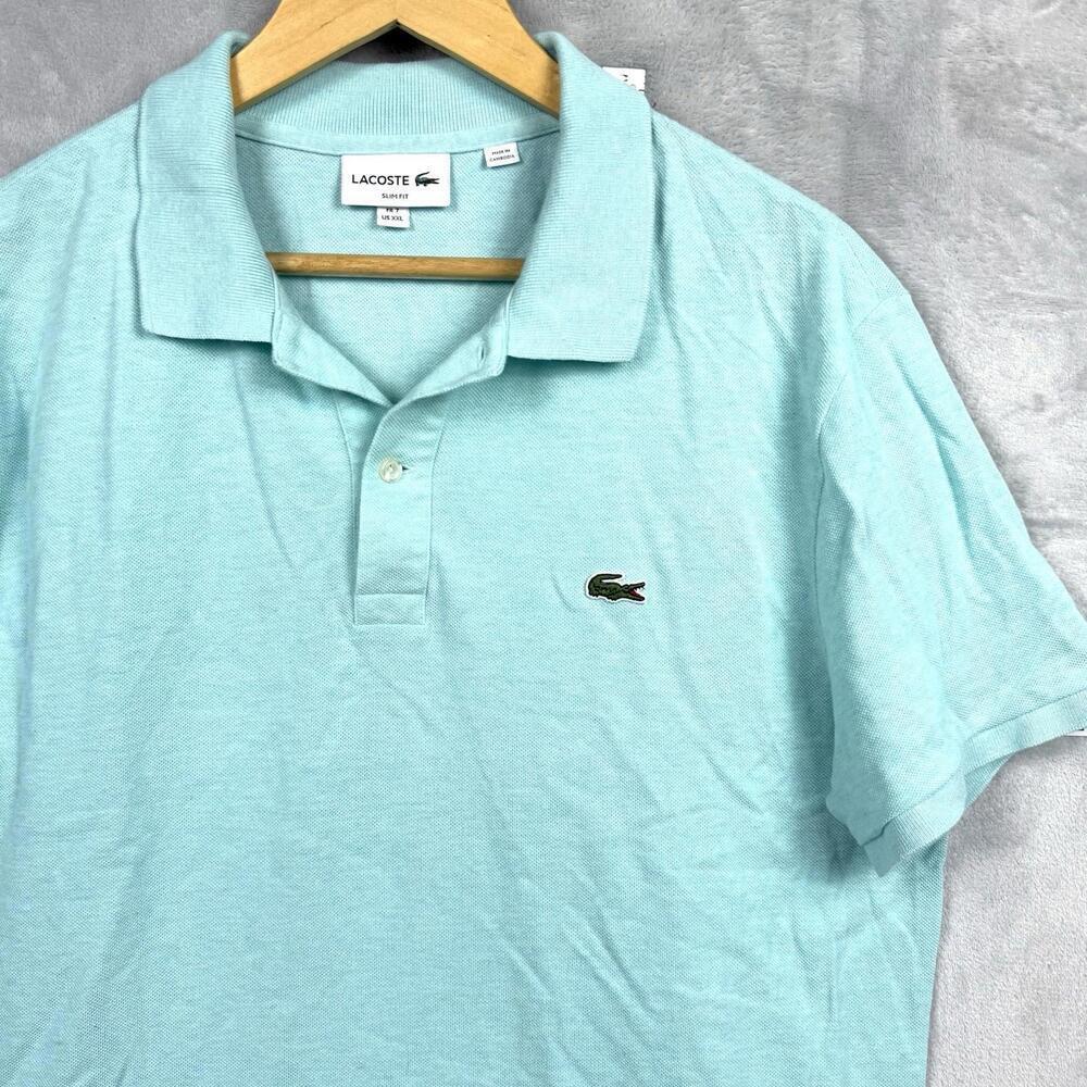 Lacoste Slim Fit Polo Shirt Light Aqua Blue Men Size XXL Crocodile Logo Casual